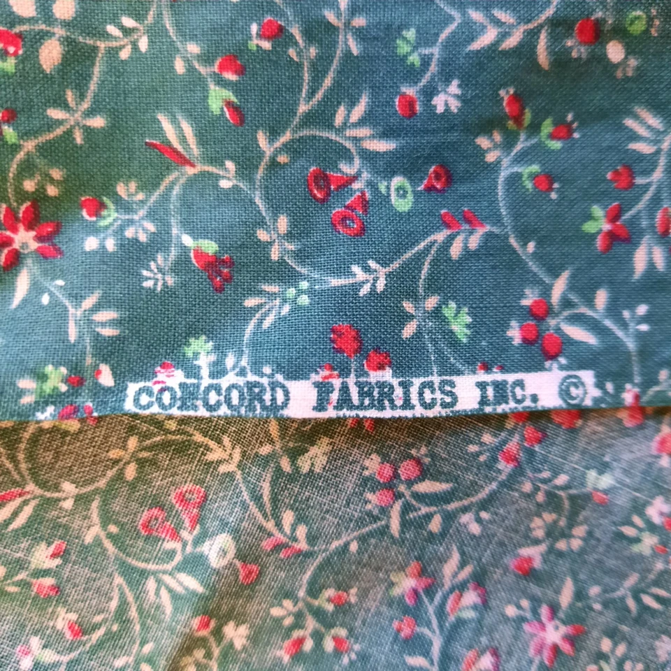 Green Red Tan Small Floral Vine Fabric Concord Fabrics 42" x 71" Cotton - Image 4 of 4