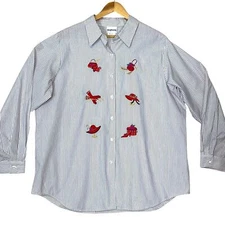 retro BON WORTH sz XL Red Hat Society Long Sleeve Blouse Embroidered Red Purple