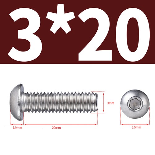 Tornillos de cabezal de botón M2-M5 pernos hexagonales Allen grado marino A4 acero inoxidable - Imagen 38 de 76
