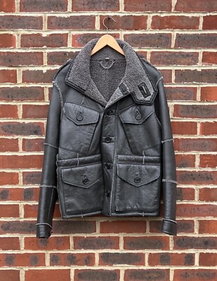 BURBERRY Mens Sheepskin Jacket 48 Medium Biker Aviator