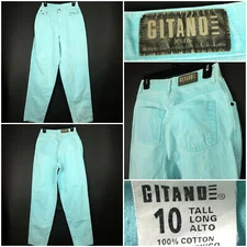 Vtg Gitano Womens Size 10 Tall (28 in Waist) Aqua Tapered High Rise Cotton Jeans