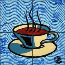 Blue Coffee Cup Tile Backsplash Beaman Cole Kitchen Art Ceramic Mural BCA001