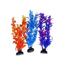 Blue, Purple Orange Colored Seaweed Plastic Aquarium Plants 8-9 Inch, 3 pack