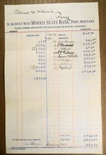 Morris State Bank, Pony Montana - Monthly Account Statement, April 27, 1912.
