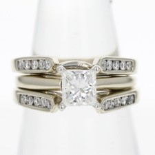 1.12ctw Princess Cut Diamond w/ Accents Wedding Set Rings 14k White Gold Size 5