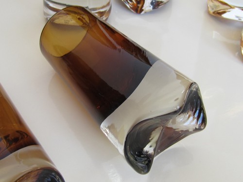 MCM DENBY MILNOR Sweden Decanter and 6 Glasses Skol Pattern Amber Art Glass - Picture 7 of 19