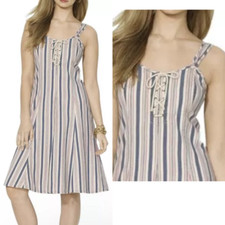 NWT Ralph Lauren Cotton Lace Up Sun Dress Stripe Size 4 Strap Summer