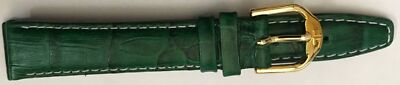 17 mm  Leder Uhrenarmband Grün Jacques Lemans Kroko-Prägung weißer Naht