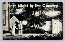 First Night in the Country outhouse postcard First Night in the Country outhouse postcard
