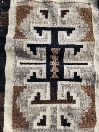 Antique Navajo Hand-woven Native American Two Grey Hills Wool Rug 55x34cm - Picture 7 of 12