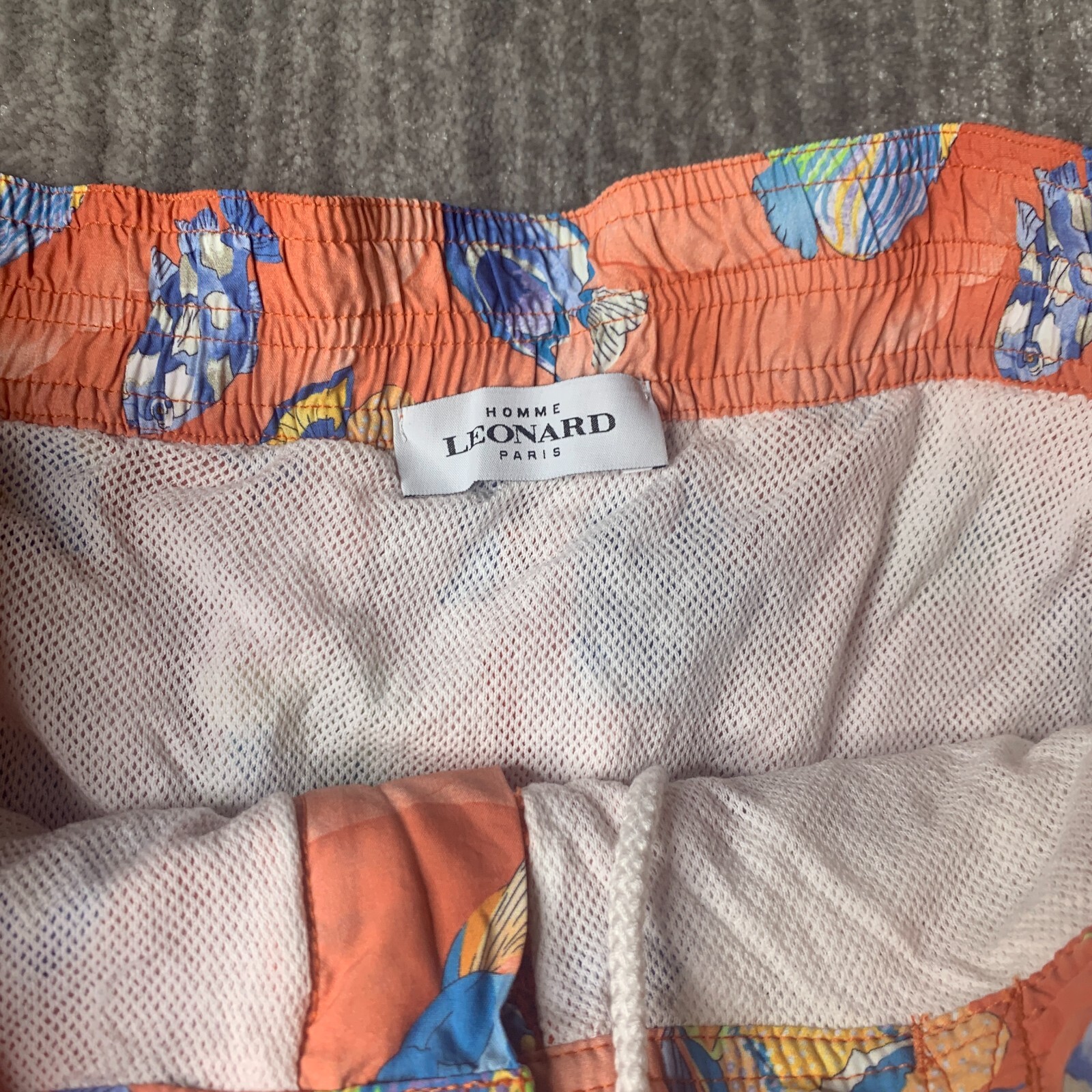 Leonard Paris Homme Swim Trunks Mens Large All Over Print Fish Orange Drawstring