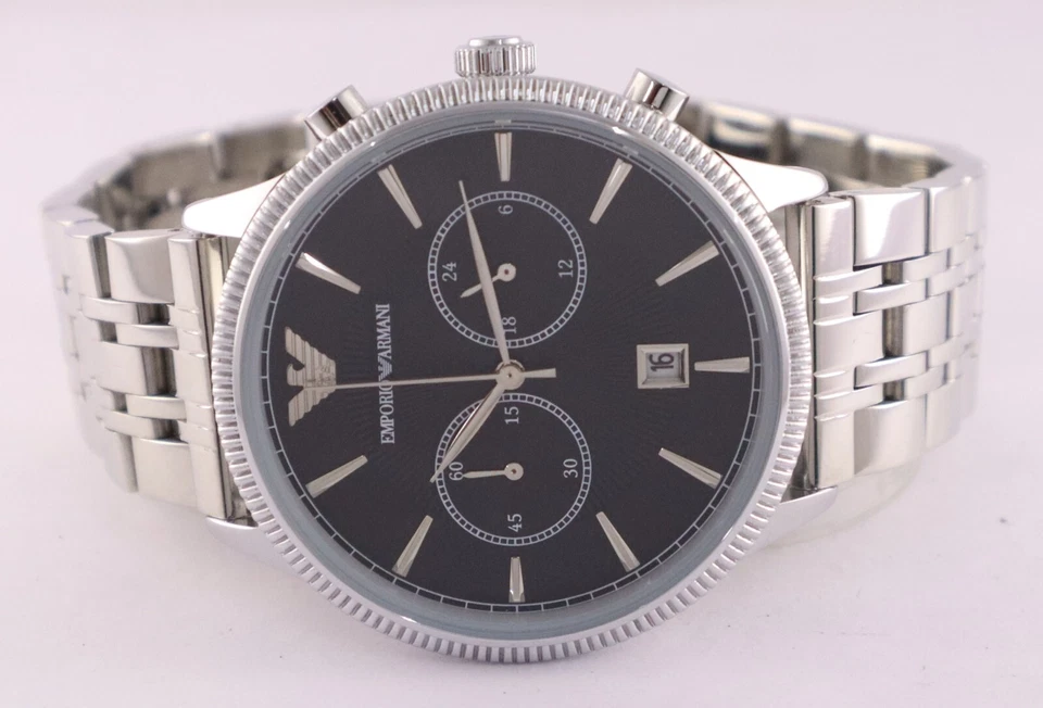 Reloj Pulsera Casual Armani Hombres Cronógrafo Esfera Negra 'Fecha' Excelente Funcionamiento Foto 4 de 4