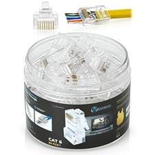 RJ45 Cat6 Pass Through Conector EZ to Crimp Modular Plug for Straded UTP,Pack 50