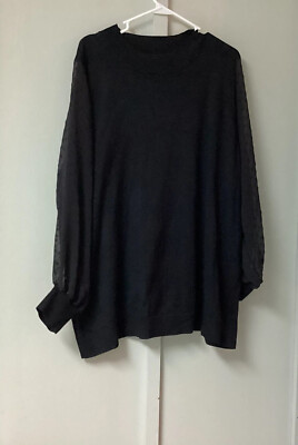 Indigo Rose Plus Size 3X pullover sweater Black Long Sleeves Swiss Dots Sheer Ne