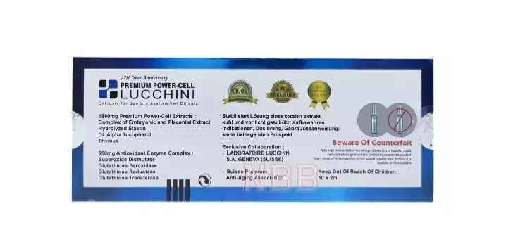50 Ampoules 2ml~Lucchini Premium Anti Aging Restore Elasticity & Hydrates  Skin