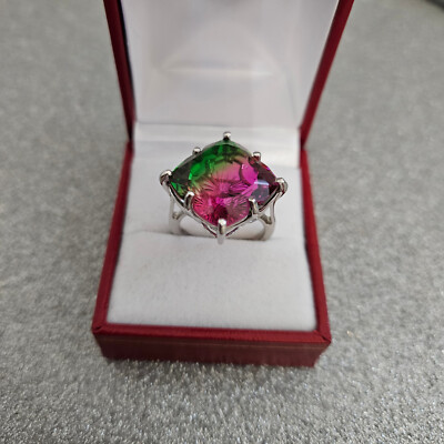 Watermelon Quartz Rings Watermelon Quartz solitaire ring in platinum over Sterling Silver | eBay