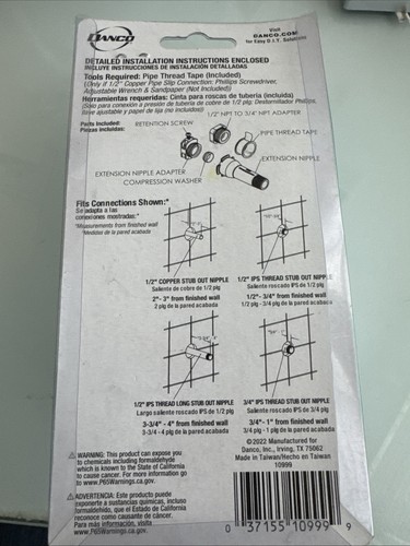 DANCO WANNENAUSLAUF ADAPTER KIT Universal 10999 BRANDNEU PASST 1/2" ANSCHLÜSSE - Bild 3 von 3