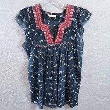 ULLA JOHNSON Anosha Embroidered Floral Silk Flutter Sleeves Top Blouse Sz 4 Flaw