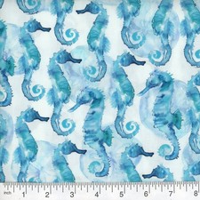 SEAHORSE Coastal Beach Nautical 100% Cotton Fabric