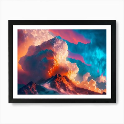 Wolkiger Himmel mit Bergen Kunstdruck gerahmt Wandbild Poster Leinwanddruck Bild