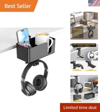 Luxury 4-in-1 Desk Organizer: Clamp on Rotating Headphone Holder & Cup Storage