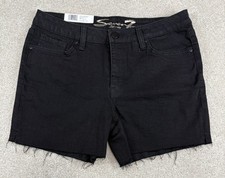 Seven 7 Weekend Shorts Women's 12 Mid Rise Denim Frayed Hem Black 5" Inseam NEW