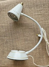 Vintage Metal Tole Gooseneck Table Desk Lamp 16" Painted Leaf Design