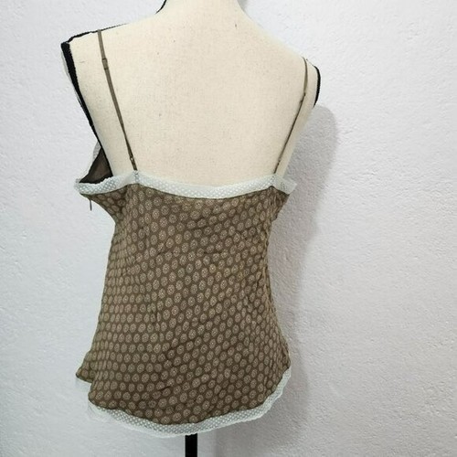 Nuevo con etiquetas Top Cami Floral Marrón y Crema 100% Seda con Ribete de Encaje - Imagen 2 de 4