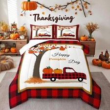 Pumpkin Comforter Set Buffalo Geometric Plaid Comforter for Boys Girls Butter...