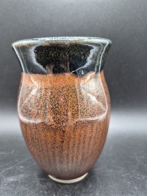 Signed Studio Pottery Drip Glaze Ceramic Vase. Beautiful Blue Glaze Inside.