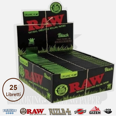 Cartine Raw Black Organic King Size Slim - Langes Rollenpapier, 25 Hefte