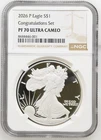2026-P $1 1-oz Proof American Silver Eagle Congratulations Set NGC PF70UC Brown
