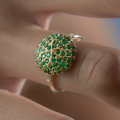 Green Round Cut Simulated CZ Cluster 925 Sterling Silver Special Event Wear Ring