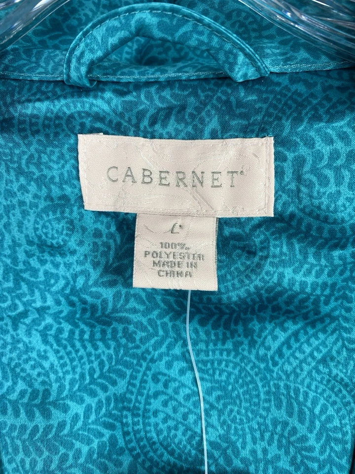 Roupão estilo quimono Cabernet tamanho G estampado turquesa com cinto cetim longo clássico novo com etiquetas - Imagem 3 de 4