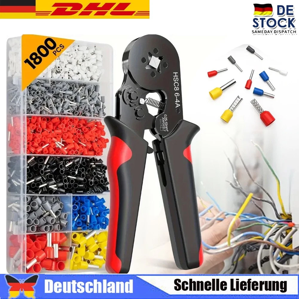 S&R Crimpzange Kabelschuh-Presszange für Aderendhülsen 0.75-16mm² Quetschzange Klemmzange Handpresszange 190mm