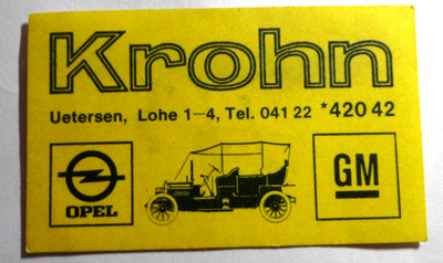 Werbe-Aufkleber GM Opel Automobile Autohaus Krohn Uetersen 80er Jahre Oldtimer