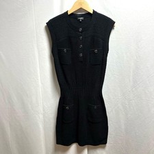 USED CHANEL COCO BUTTON SLEEVELESS SILK COTTON KNIT DRESS, SIZE 34 GOOD