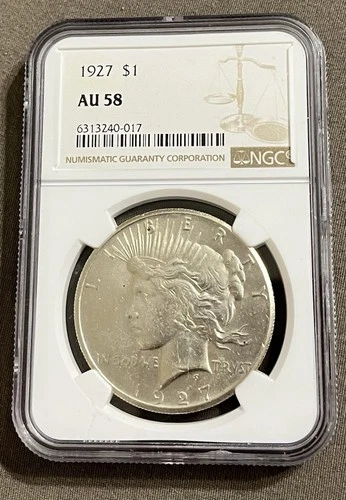 1927 Peace Dollar NGC AU 58 Very Rare Coin