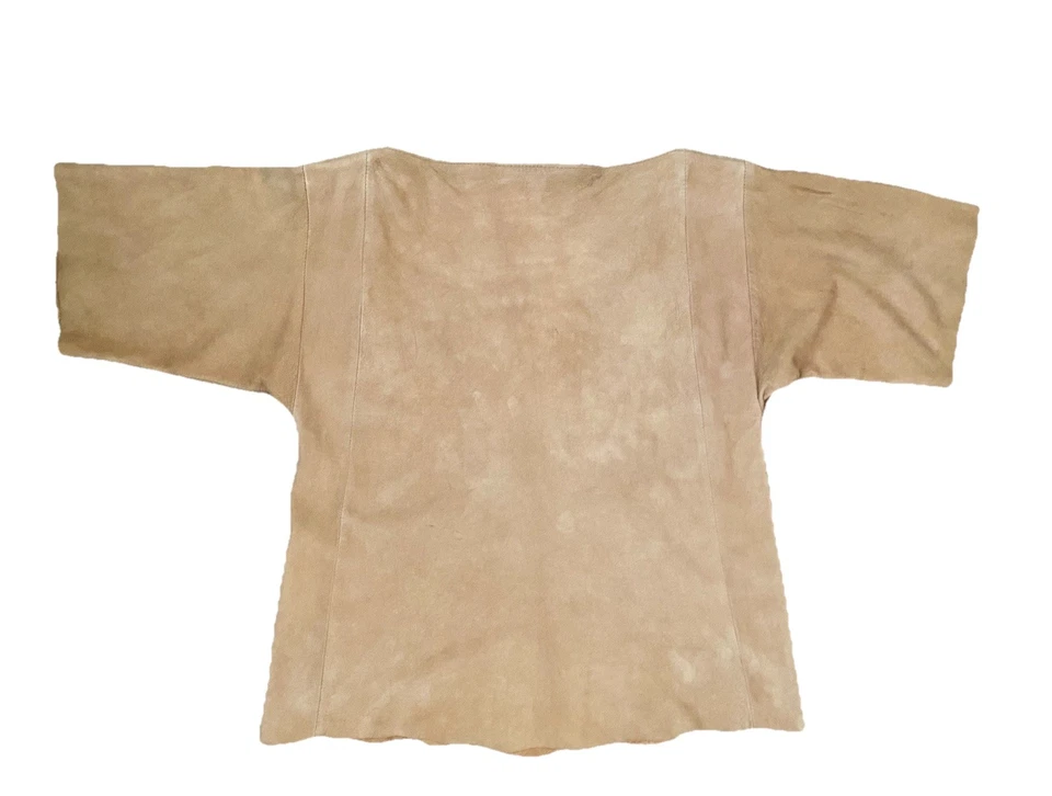 Camisa De Colección Única Para Hombres S/M Gamuza Tostada Renacimiento Pirata Cuello Barco SS Hecha a Mano Foto 2 de 4