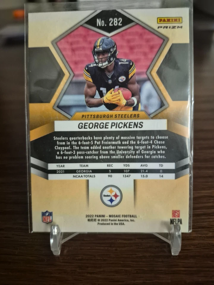 2022 Panini Mosaic George Pickens Pink Yellow Prizm Rookie No. 282 - Image 2 of 2