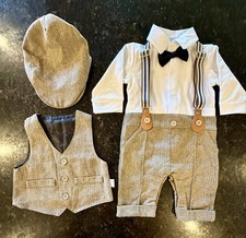 Boy Formal Clothes Set Boy Birthday Romper Outfit with Hat Vest Long Sleeve Suit