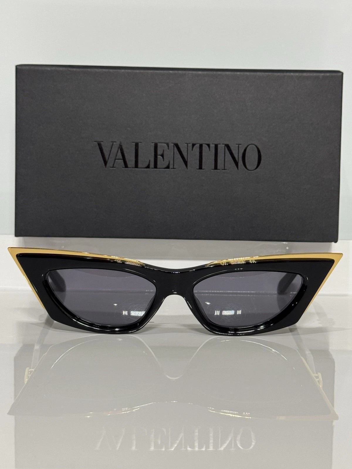 Valentino — Valentino V-Gildcut VLS-113A-55 Black w. Gold Narrow Cat-eye Woman’s Sunglasses