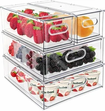 Fridge Drawer Pull Out Stackable Bins with Handle Clear Refrigerator Drawers Org