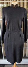 ST JOHN Marie Gray Santana Knit Black Gold Palettes Dress Size 8 Vintage