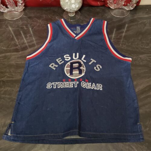 Vintage Results Jeans Urban Street Gear Denim Basketball Jersey Men's Size Small - Picture 1 of 6