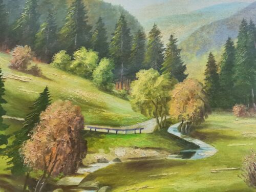 ÖLGEMÄLDE Öl auf Pappe Gemälde Bild Rahmen Holz 58x48 Landschaft keine Signatur - Bild 5 von 12