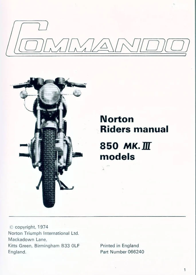 1975 - 77 诺顿突击队 850 Mark III,原始设备制造商,车主骑手手册,密封 — 第 2/3 张图片