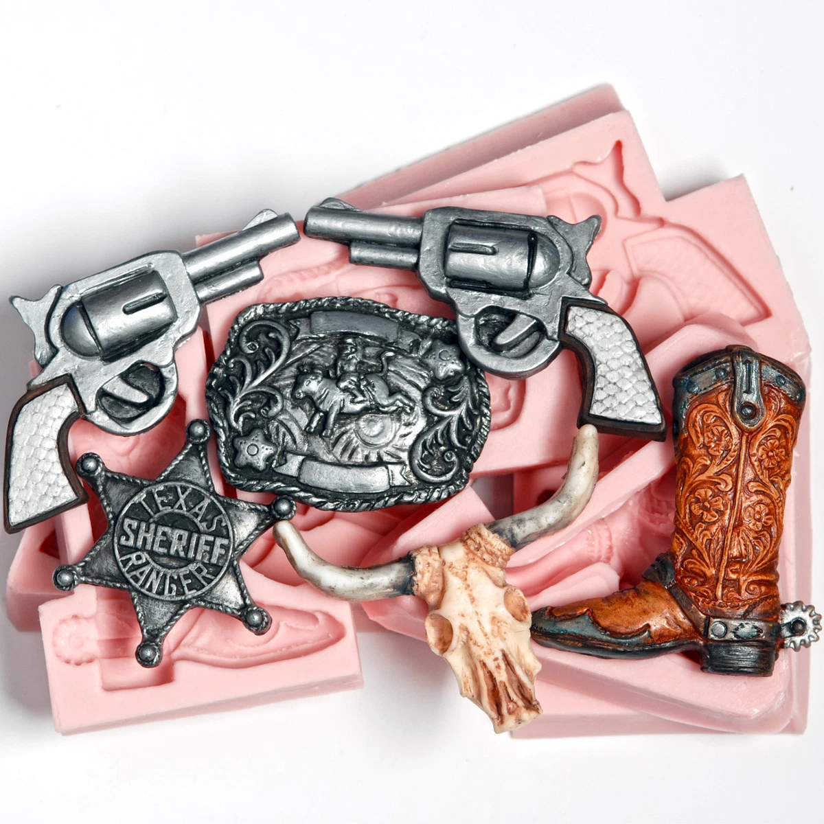 Western Silicone Mold Set Belt Buckle Pistol Badge Cowboy Boot