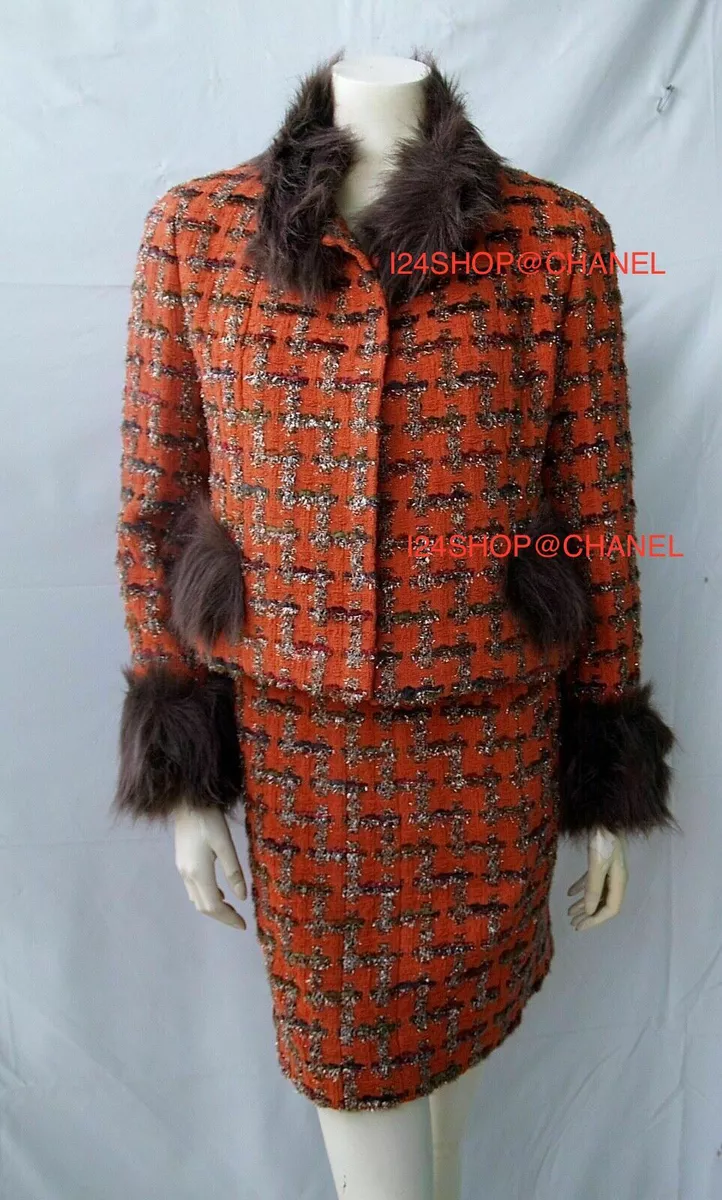 CHANEL 1994 Vintage Tweed JACKET SKiRT SUiT CC Gold Button FAUX