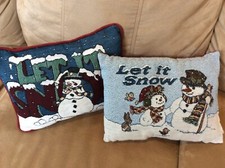 Christmas Tapestry 10x13 Pillow Winter LET IT SNOW Snowman Scene Set Of 2